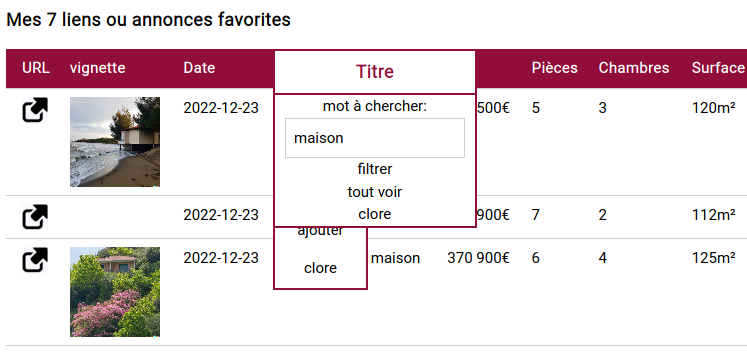 recherche de fiches sur écran large